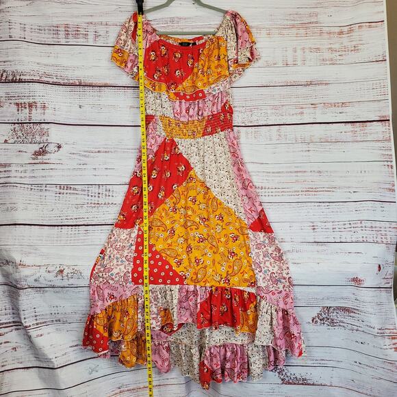 Mlle Gabrielle Paisley Country Cottage Ruffle L Midi Dress Hi Lo Hem Boho Festiv - Picture 15 of 16